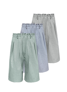 JCAESAR CAPRI PANTS 泡泡褶格纹花苞七分裤 轻薄舒适 打褶短裤