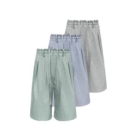 JCAESAR CAPRI PANTS 泡泡褶格纹花苞七分裤 轻薄舒适 打褶短裤