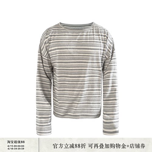JCAESAR LONG SLEEVE 灰白色条纹卷边长袖 大领口落肩 慵懒舒适