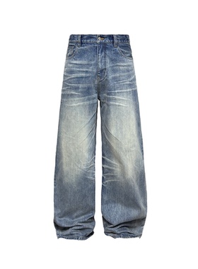 JCAESAR DENIMS 竹节纹冰蓝水洗阔腿裤 13OZ丹宁 直筒 微宽松