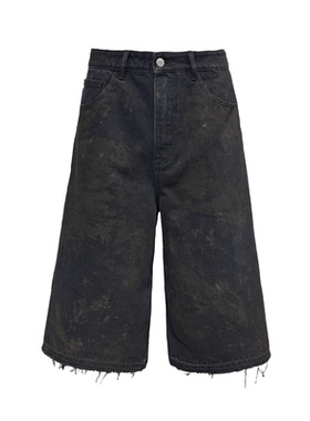 JCAESAR MUD DYEING JHORTS 黑泥染七分牛仔裤 水洗做旧 毛边下摆
