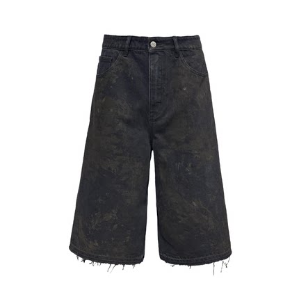 JCAESAR MUD DYEING JHORTS 黑泥染七分牛仔裤 水洗做旧 毛边下摆