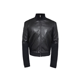 LEATHER 蛋白皮料肌理感 JACKET 短皮衣 黑色合体 螺纹袖 JCAESAR