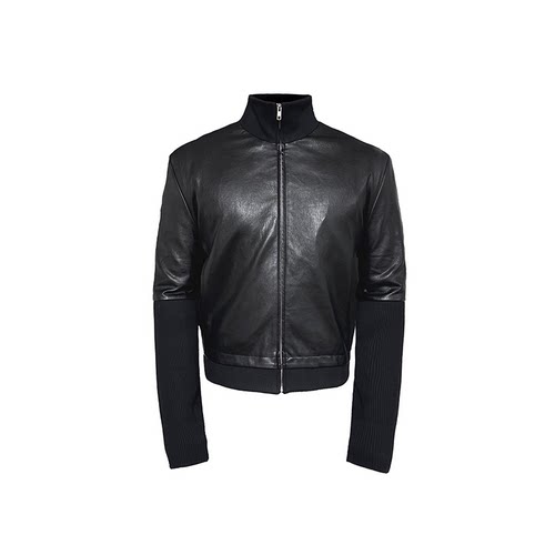 JCAESAR LEATHER JACKET 螺纹袖短皮衣 蛋白皮料肌理感 黑色合体