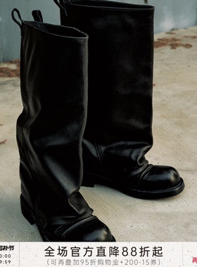 JCAESAR BOOTS褶皱牛皮筒靴 阿根廷牛皮 真皮鞋垫 固特异水洗做旧