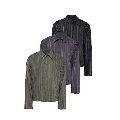 JCAESAR STRIPED SHIRT 条纹落肩衬衫 微皱肌理 树脂纽扣 多色