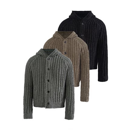 JCAESAR HOODED SWEATER粗坑条针织连帽毛衣 针织罗纹 高克重纱线