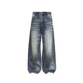 WASHED DENIMS 蓝灰水洗牛仔裤 JCAESAR 闪电纹做旧 直筒微阔13OZ
