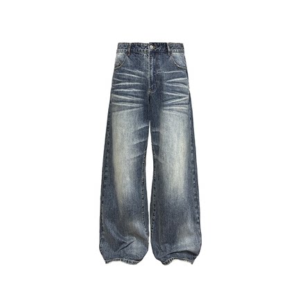 JCAESAR WASHED DENIMS 蓝灰水洗牛仔裤 闪电纹做旧 直筒微阔13OZ