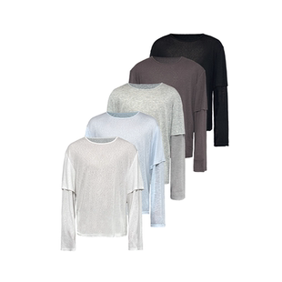 拼接设计 JCAESAR 假两件竹节纹长袖 SLEEVES 宽松船领多色 LONG