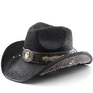 高端草帽美式牛仔帽男女夏季沙漠民族风刺绣舞蹈帽藏族帽太阳帽