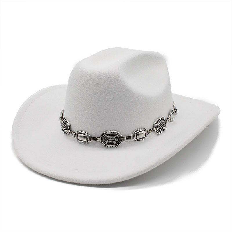 欧美复古潮流金属羊毛呢牛仔礼帽时尚秋冬季爵士帽百搭西部牛仔帽