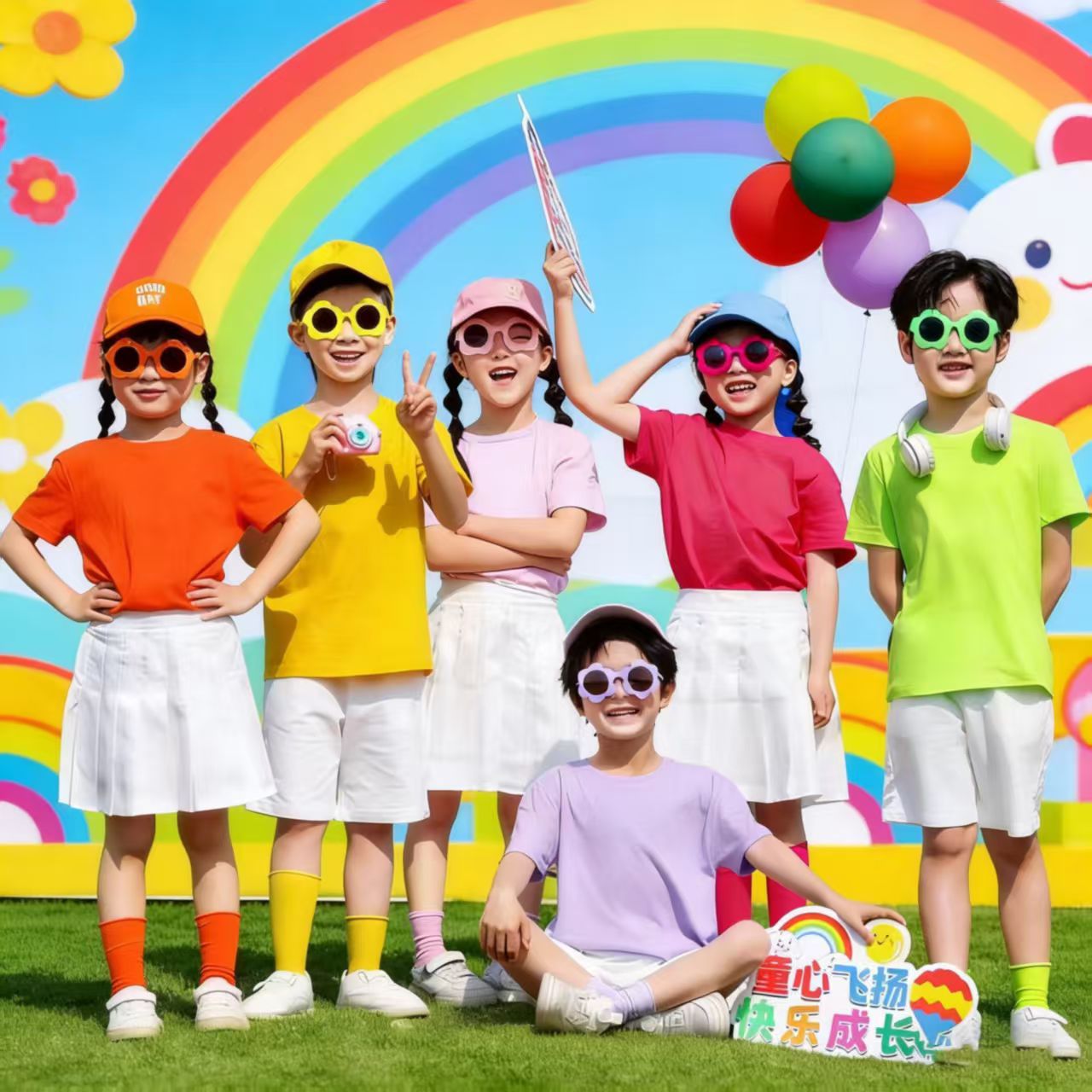 儿童糖果色T恤|小学生表演班服+
