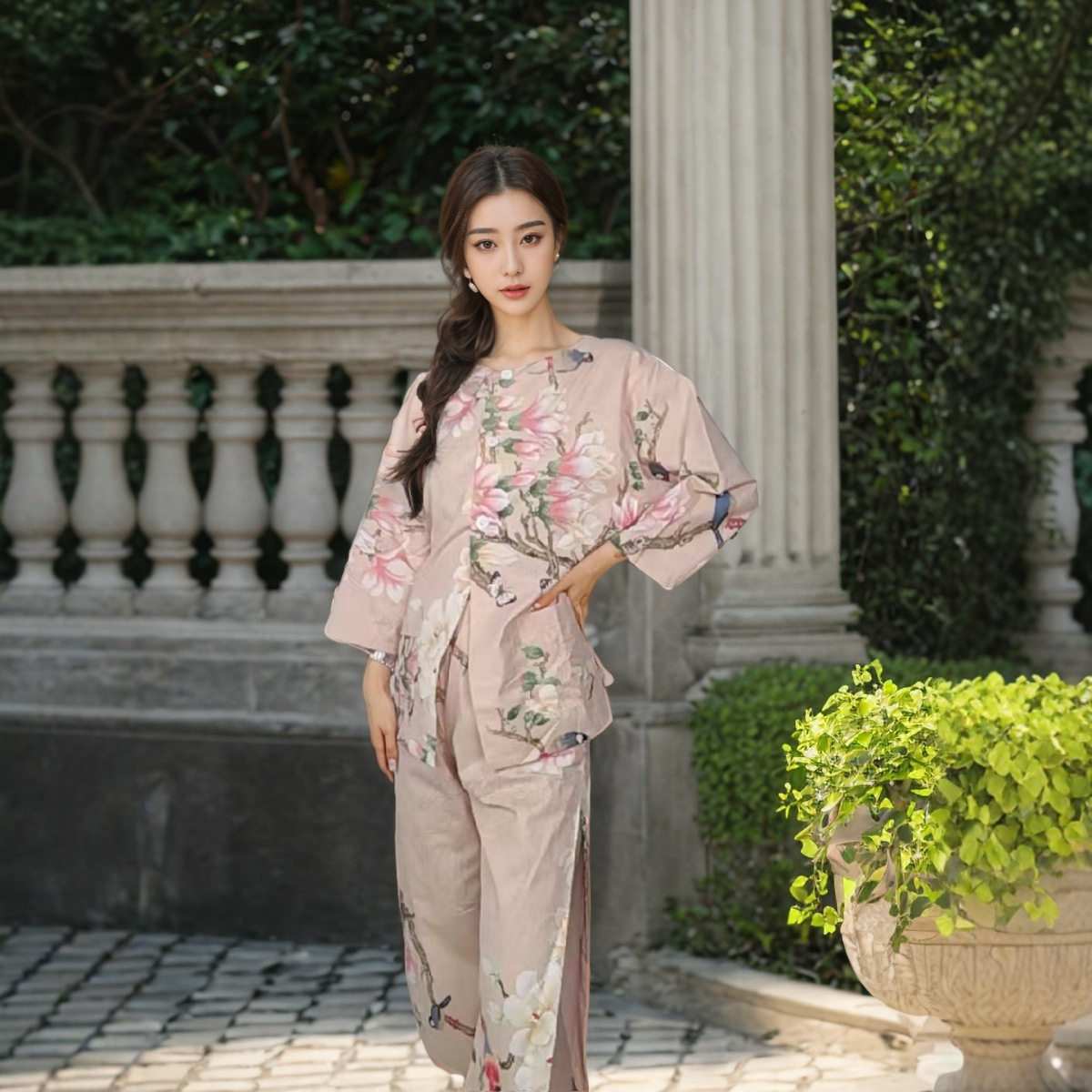 国风艾灸服纯棉女前后背开扣长裤理疗刮痧针灸美容SPA按摩服衣服