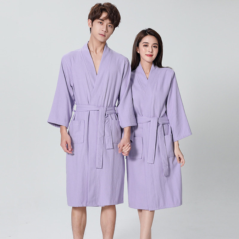五星级酒店华夫格浴袍和服吸水浴衣情侣睡袍美容院汗蒸服家用春夏