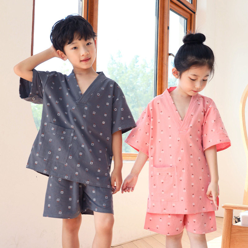 儿童棉布浴服男女童汗蒸服睡衣桑拿服小孩家居服睡衣家居酒店外贸