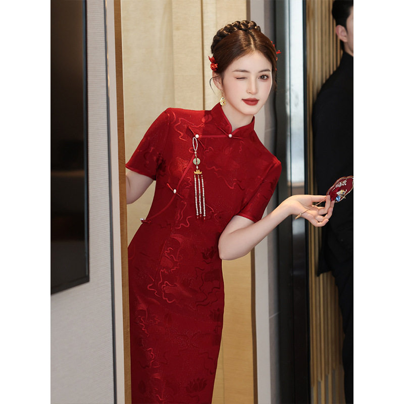 红色旗袍敬酒服新娘2026新款夏季感结婚新中式订婚礼服裙修身
