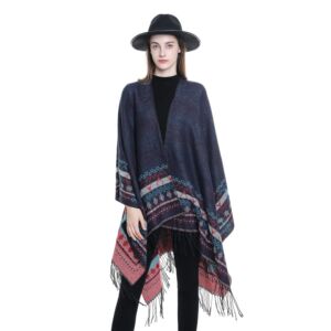 2026款秋冬圣诞雪人图案流苏简约民族分双面百搭围巾斗篷披肩