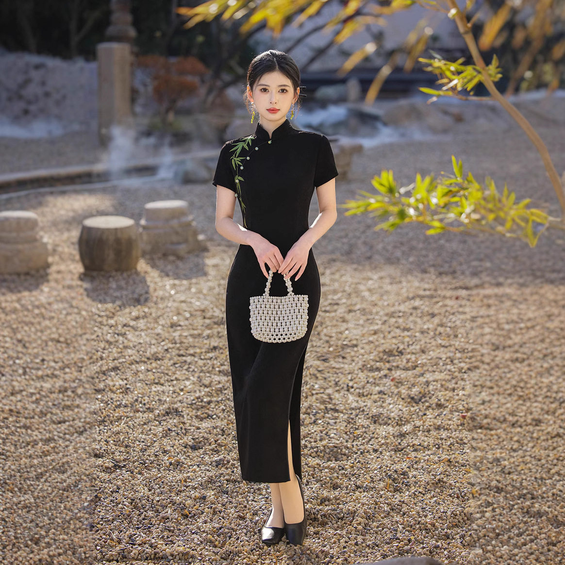 2026年春夏新款旗袍短袖日常黑色年轻女装日常气质礼服连衣裙外贸