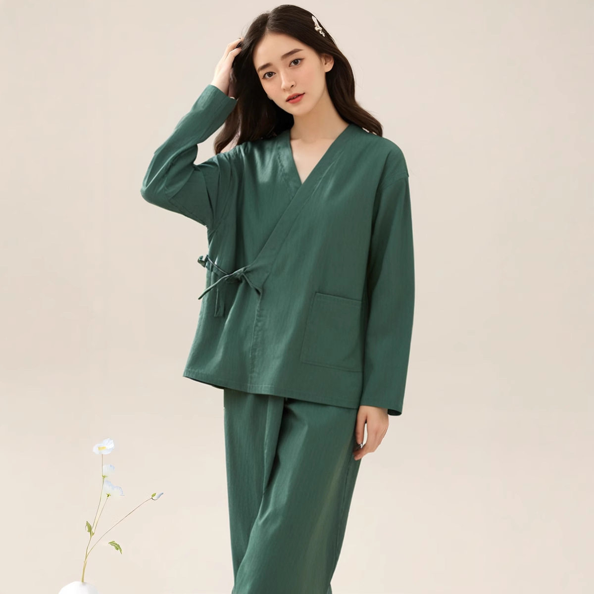 2026新汗蒸服纯棉女长裤长袖和服开衫家居服睡衣足浴按摩桑拿服男