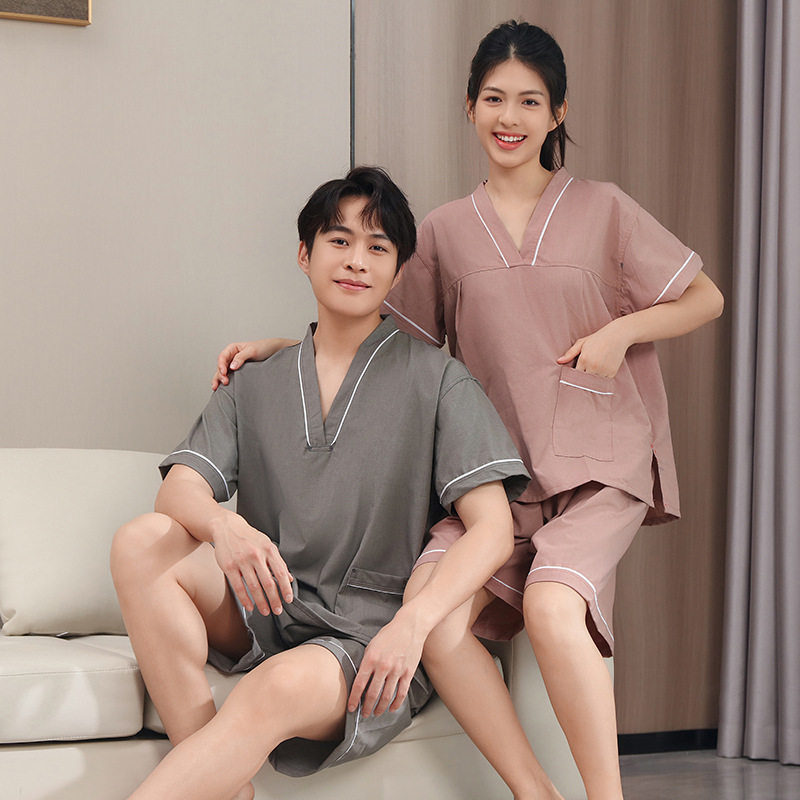 新款情侣贡麻汗蒸服男按摩桑拿服酒店足疗浴衣女艾灸服理疗服