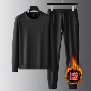 高品质冬季套装加绒加厚男士运动服套装2025春秋款中年休闲卫衣