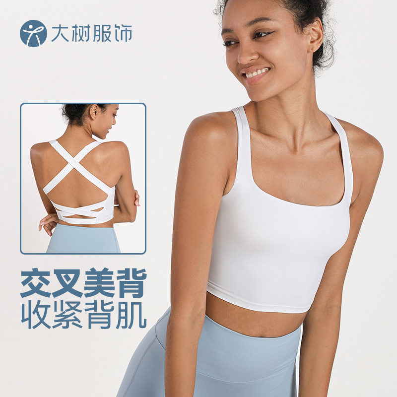 春夏新款交叉美背运动内衣女防震背心跑步健身带胸垫瑜伽文胸外贸