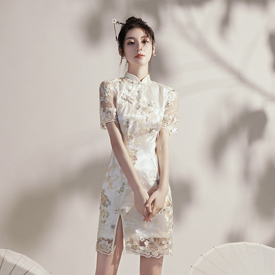 旗袍国潮复古中国风秋蕾丝2026年新款年轻漂亮改良连衣裙春款礼服