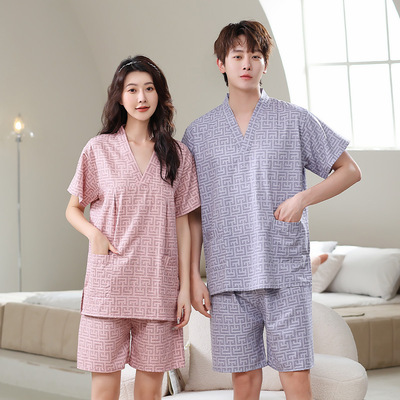汗蒸服棉质家居服男女情侣桑拿洗浴服棉磨毛睡衣套装按摩足疗服女