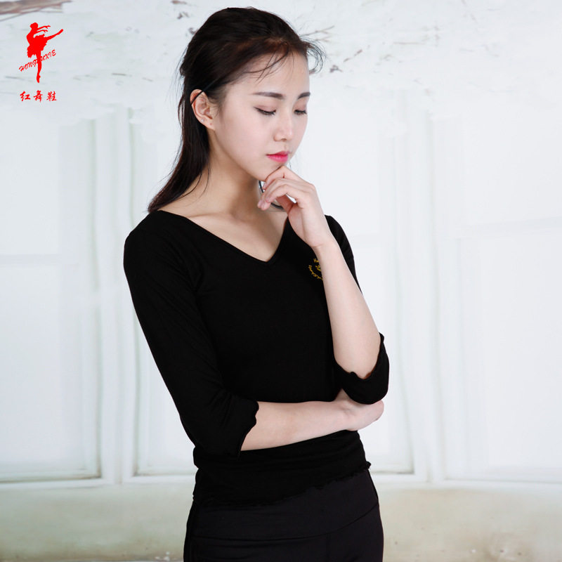 红舞鞋丝光棉七分袖上衣瑜伽