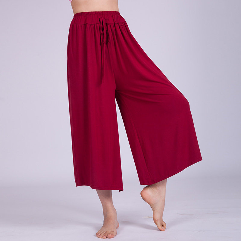 红舞鞋 莫代尔开叉九分裤 现代舞开叉成人练功跳舞阔腿舞蹈裤女士