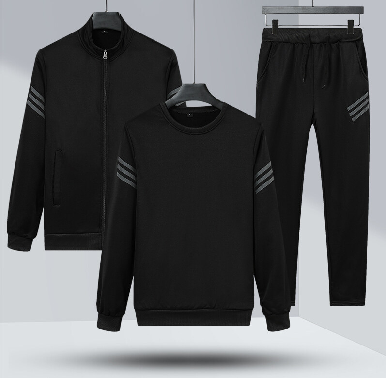 2025春秋季新款跑步运动套装男士开衫长裤三件套中老年休闲套装