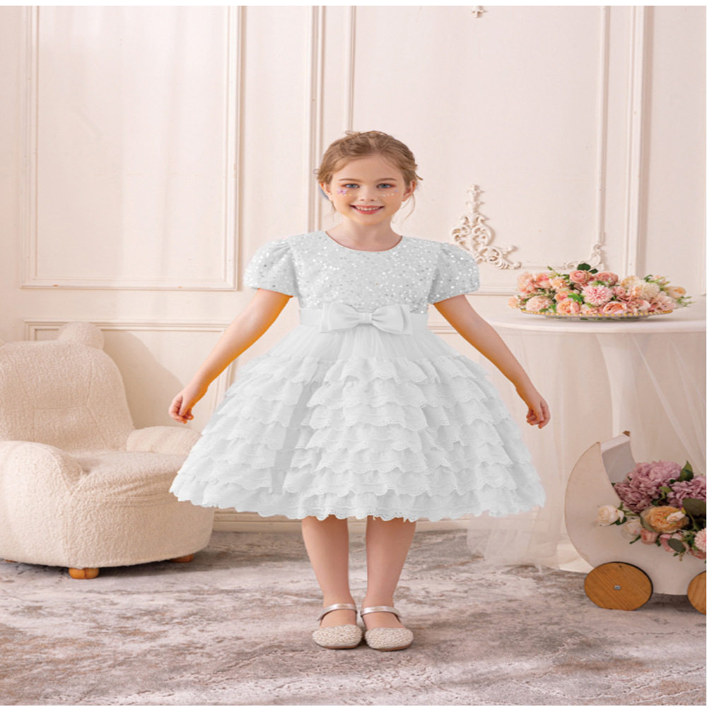新款跨境儿童重工多层裙摆礼服蓬蓬纱蛋糕公主连衣裙girl dress