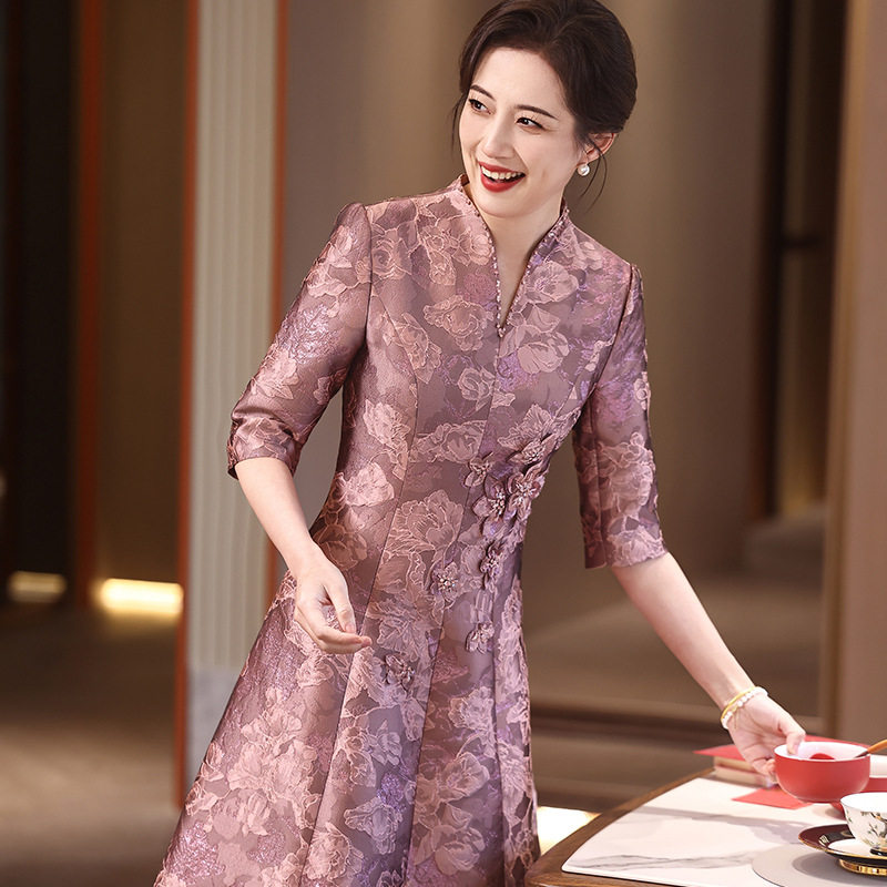 2026春秋旗袍高档连衣长裙女中老年女装妈妈服饰中老年胖服装礼服