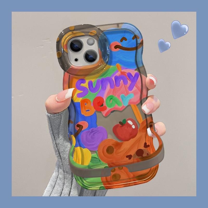 适用iPhone14苹果壳15涂鸦小熊13卡通16双支架12高级感硅胶17