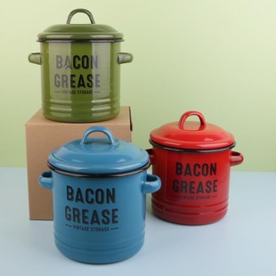 珐琅搪瓷双耳猪油罐迷你小炖盅复古大容量调味茶叶罐储物带盖罐