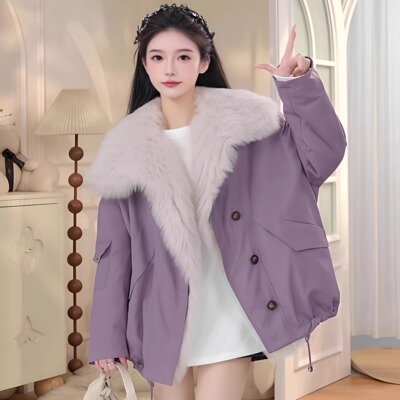 海宁皮草外套女装洋气潮牌加厚加绒大毛领中长款环保毛派克服新款