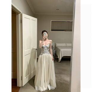 板栗可可Bankelili'中古秀场'Jennie同款天丝收腰网纱鱼骨礼服裙