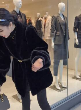 仿水貂绒皮草外套女中长款翻领金貂绒皮毛一体时尚年轻2025冬新款