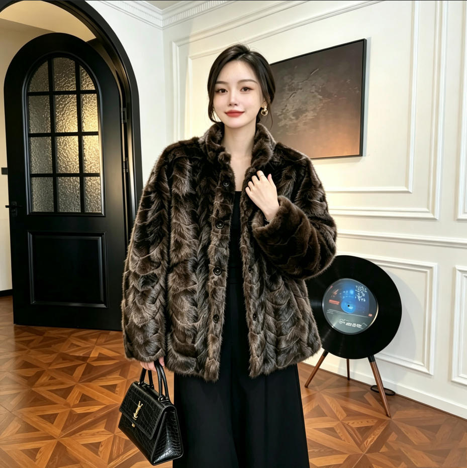 双面穿复古仿水貂皮草外套女中长款立领宽松高级感貂毛毛大衣冬季图片
