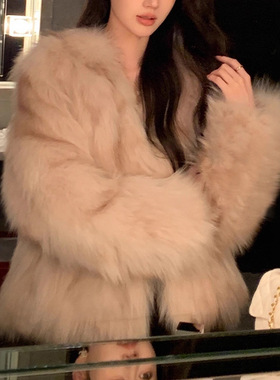 mini皮草;济州风情;芬兰进口狐狸毛皮草外套女毛毛大衣年轻
