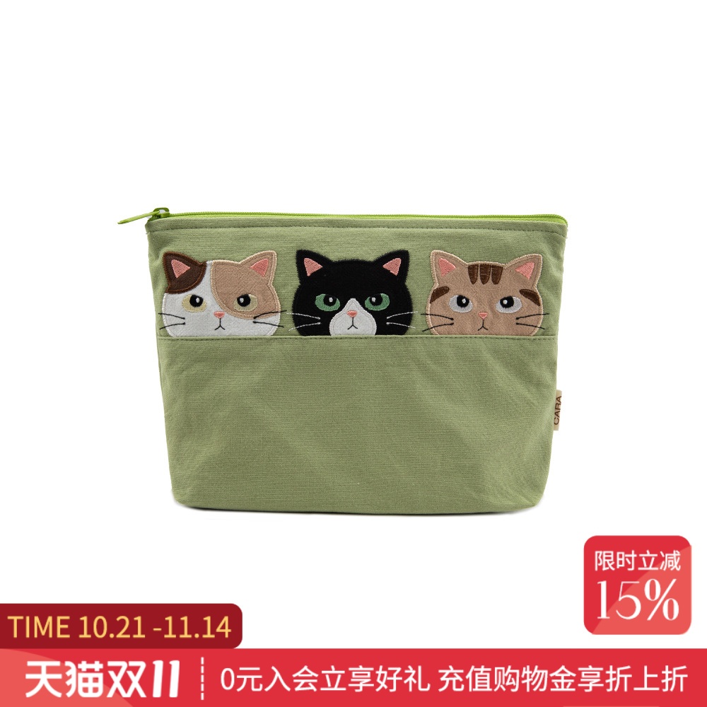 HIKOSEN CARA卡拉猫手拿包日本潮牌糖果色帆布女迷你手机包化妆袋