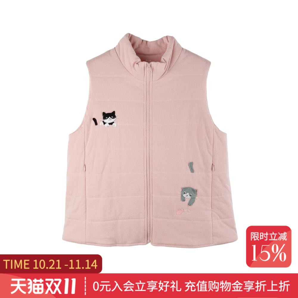 HIKOSEN CARA卡拉猫冬酷罗猫秋冬夹棉马夹无袖百搭保暖女外套背心
