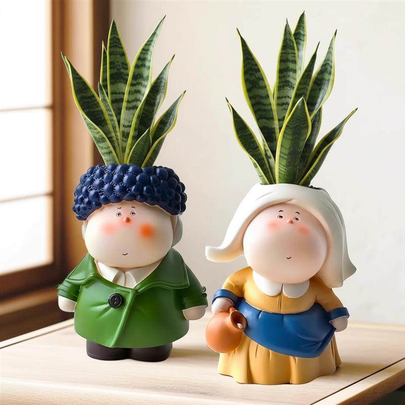 牛奶女仆多肉植物精致小花盆可爱桌面办公室解压摆件树脂家居装饰