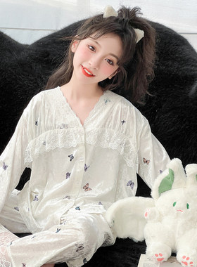 女童睡衣秋冬季薄绒长袖家居服