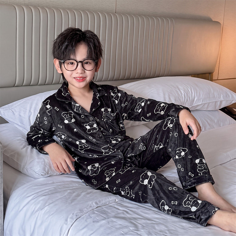 男童睡衣丝绒春秋季2026新款可爱卡通长袖保暖秋冬男孩空调家居服