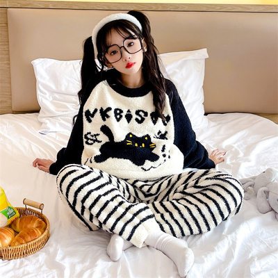 女童半边绒睡衣秋冬款珊瑚绒加厚
