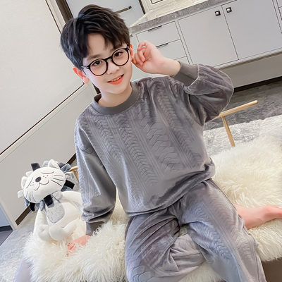 男童睡衣短绒春秋薄款家居服