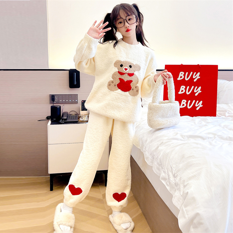女童半边绒睡衣秋冬款家居服