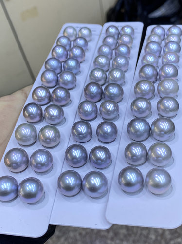 水之泪天然淡水珍珠爱迪生12-13mm圆珠辐照大溪地色铂金灰真多麻